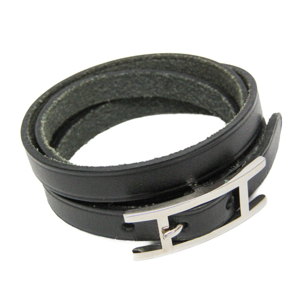 HERMES Silver Leather Bracelet